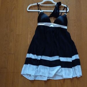 Black+White Night Dress ♣️Contrast Trim+ Pleated Tweed♣️NWOT Size S-M